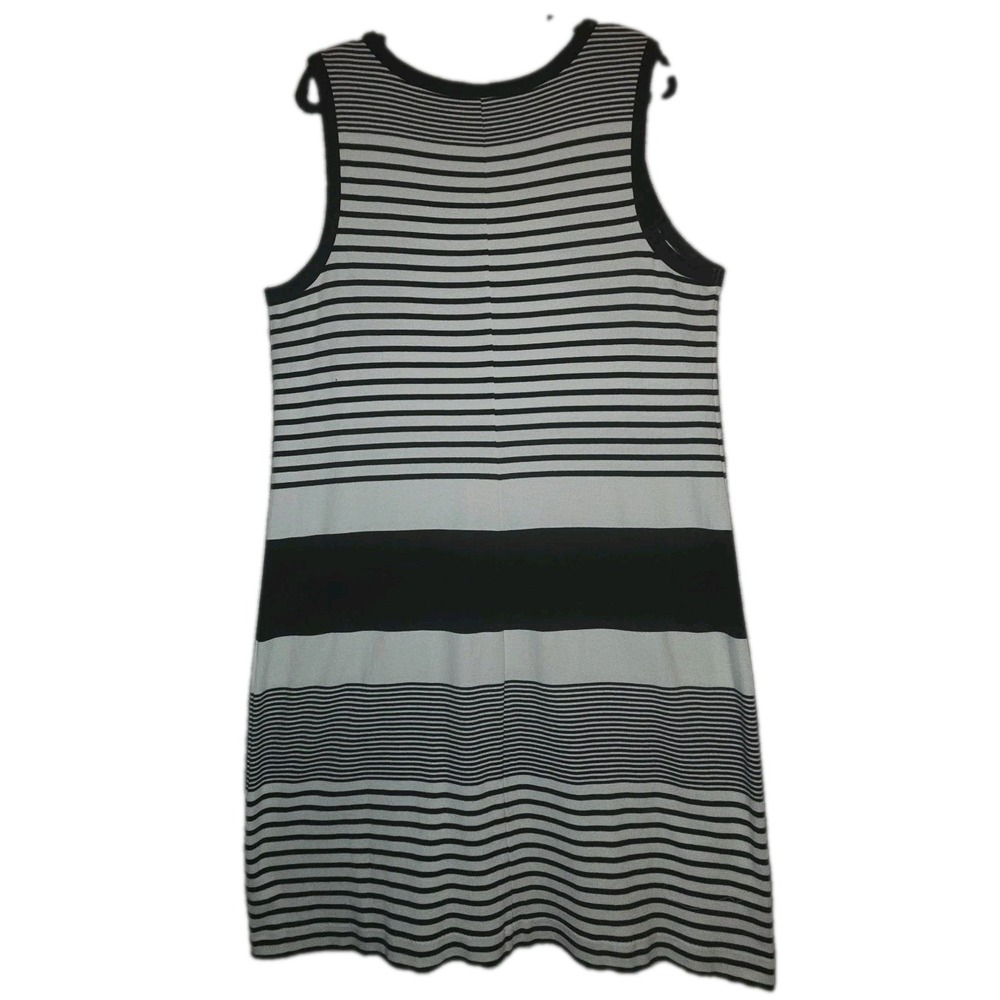 TALBOTS Cotton Swing Dress Womens 2XL Black White Striped Button Accent Shoulder - Picture 5 of 5